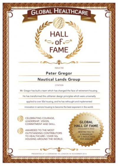 Globals Over 50s Hall Of Fame Certificate 2014